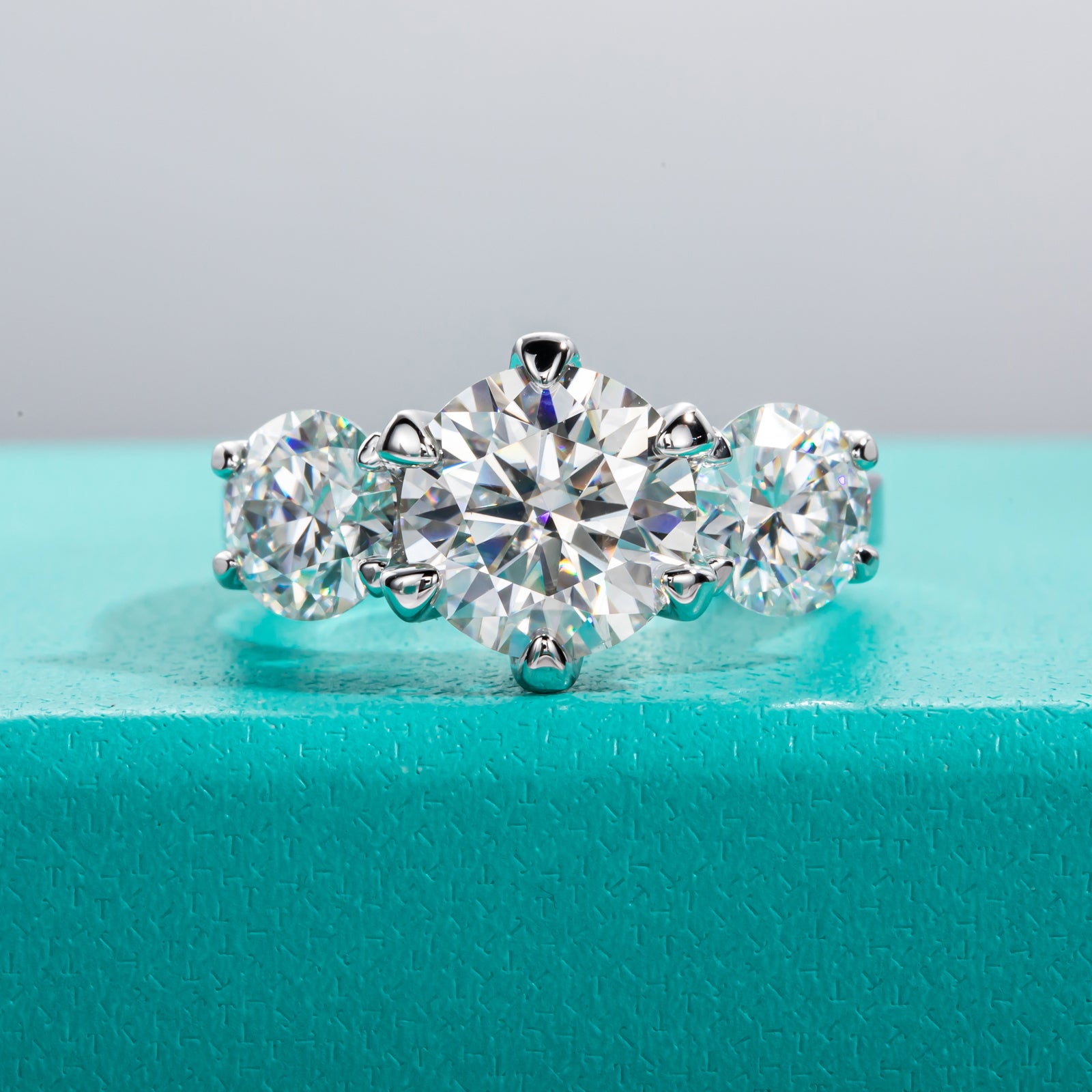 Round Cut 3 Stone Moissanite Engagement Ring (5 cttw)