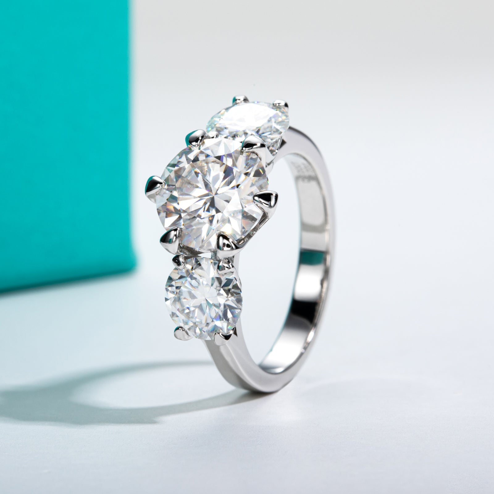 Round Cut 3 Stone Moissanite Engagement Ring (5 cttw)