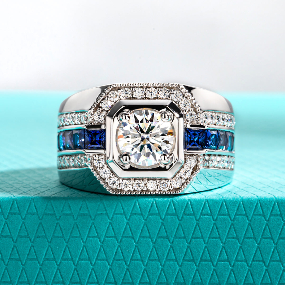 S925 Sterling Silver Men's Ring Inlaid with Moissanite