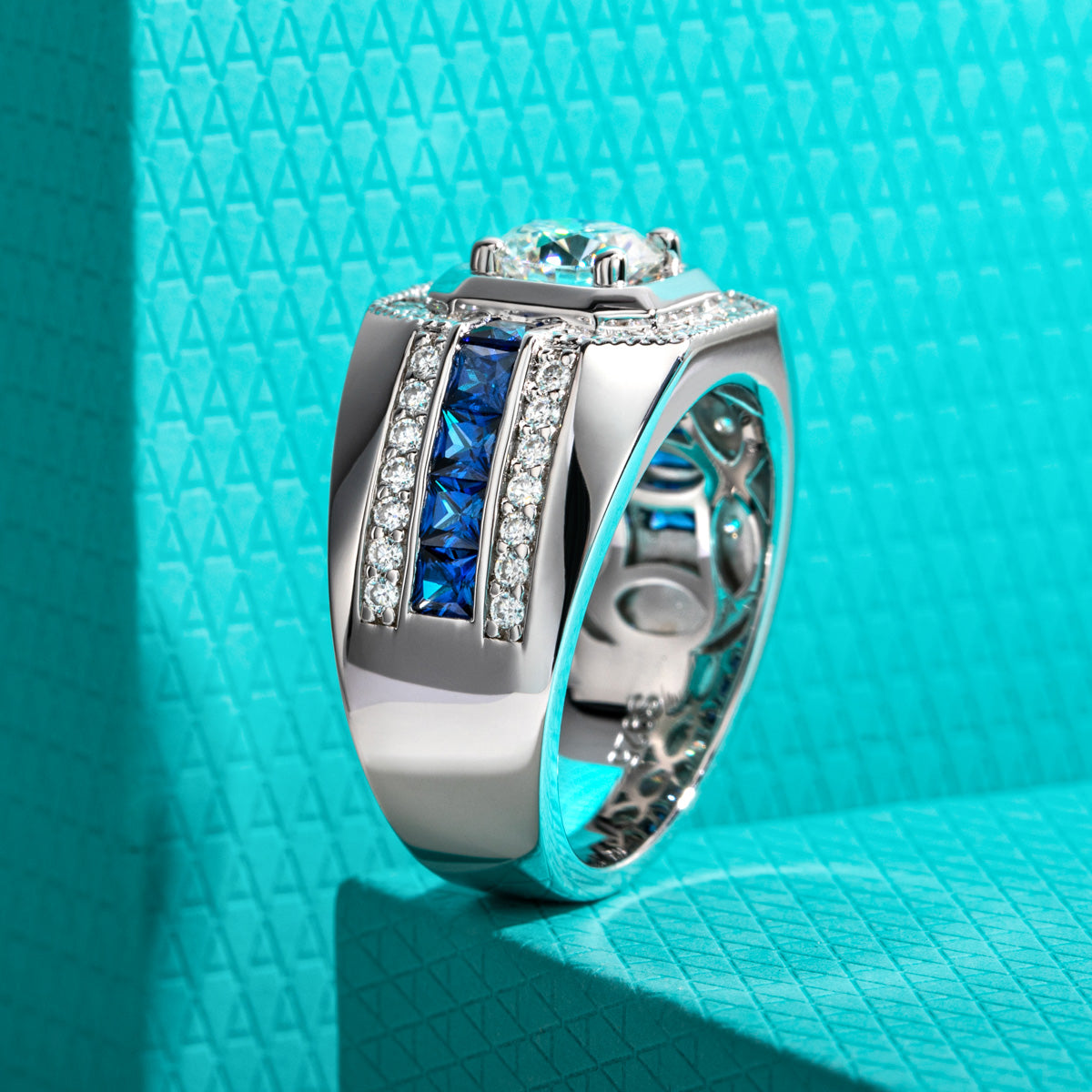 S925 Sterling Silver Men's Ring Inlaid with Moissanite