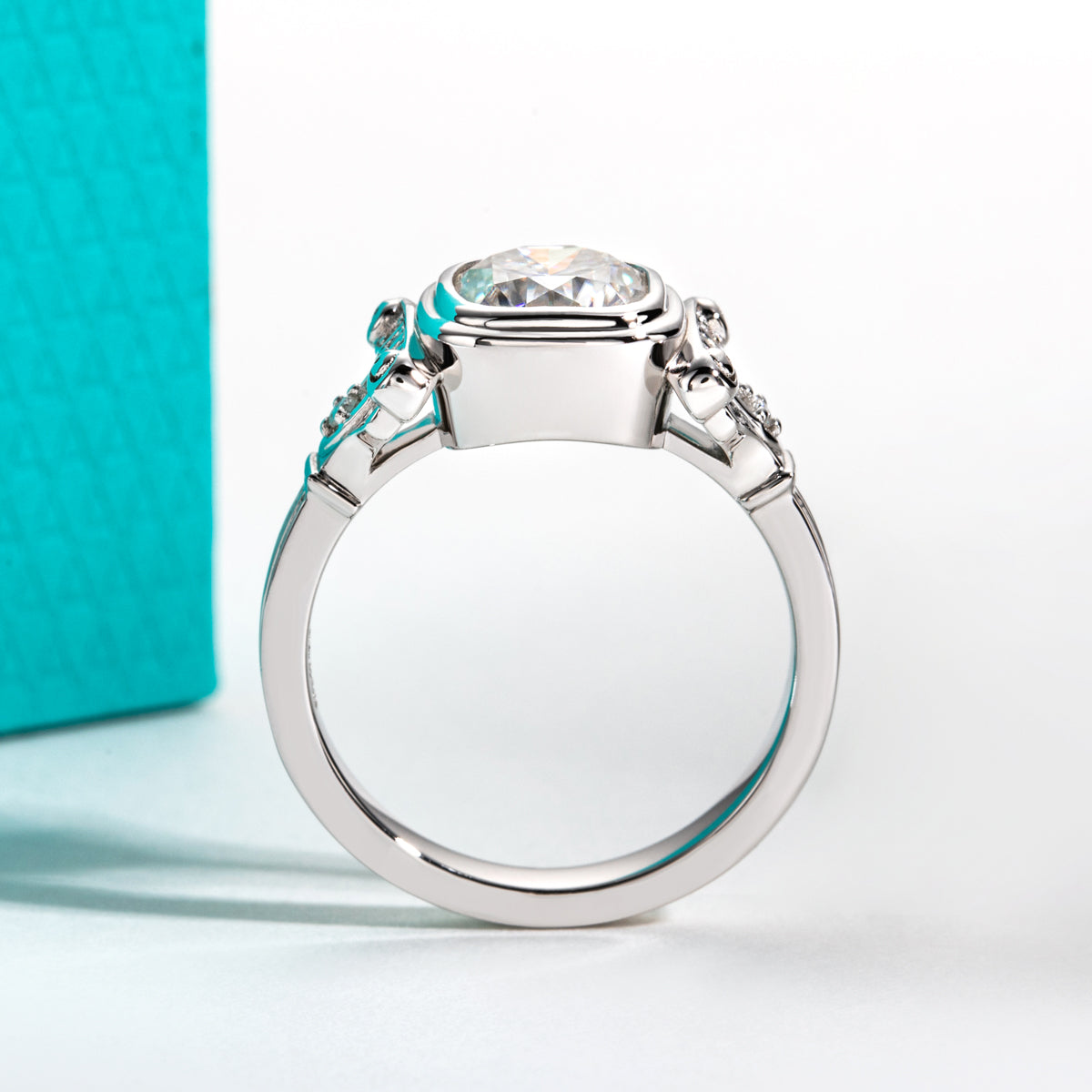 S925 Sterling Silver Square Moissanite Roman Column Ring