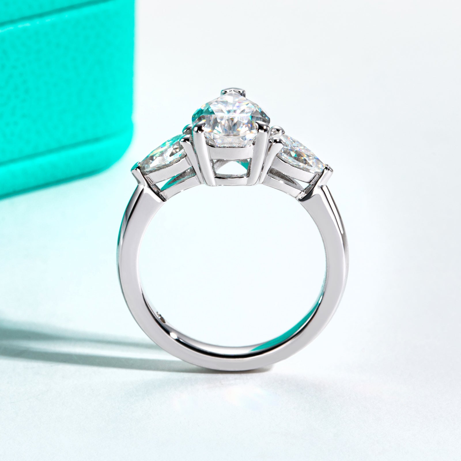 AnuClub Moissanite Wedding Ring 3CT Center Stone D Color VVS1 925 Sterling Silver Pear Cut Engagement Promise Rings for Women with Certificate
