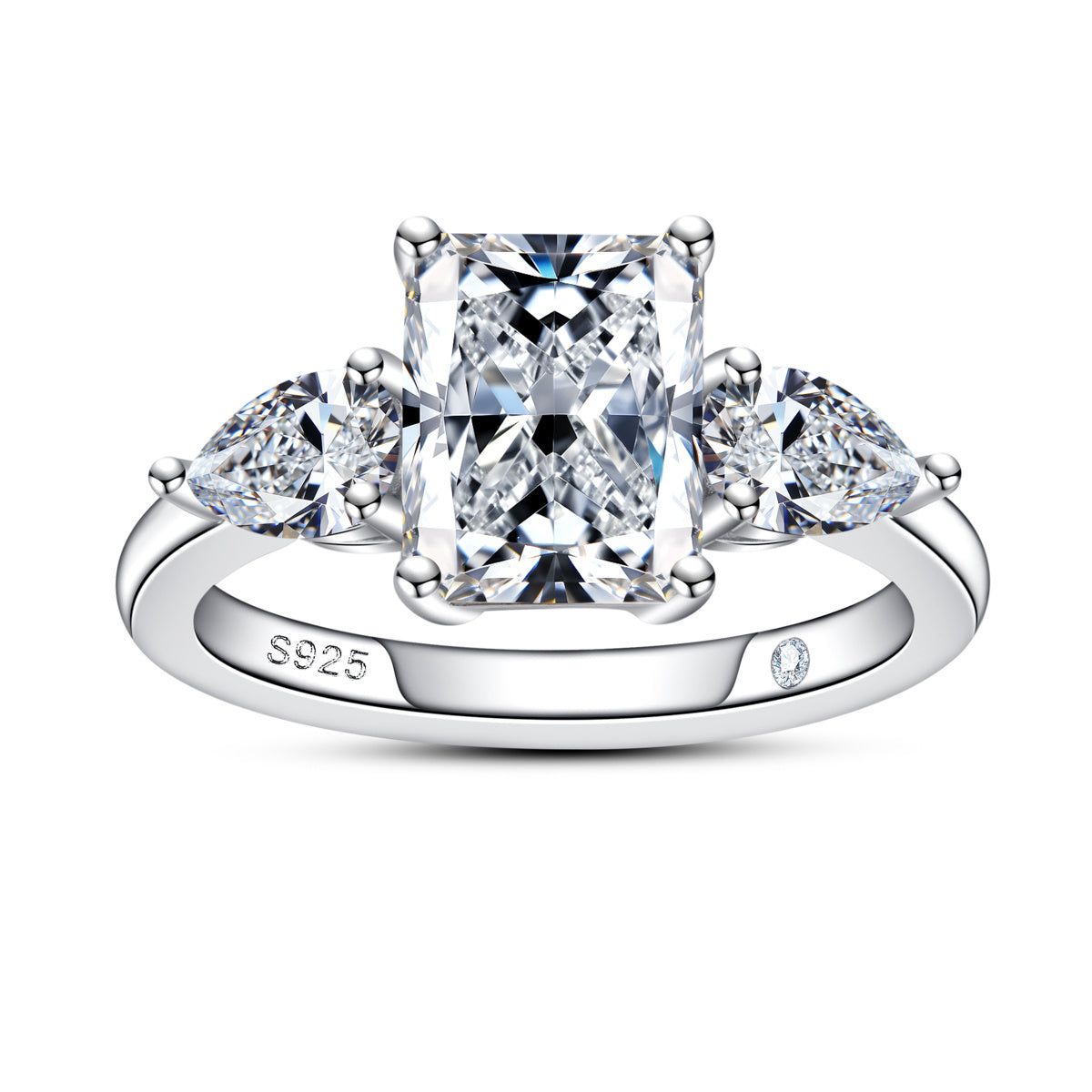 S925 Silver Radiant Cut Vintage Moissanite Wedding Ring