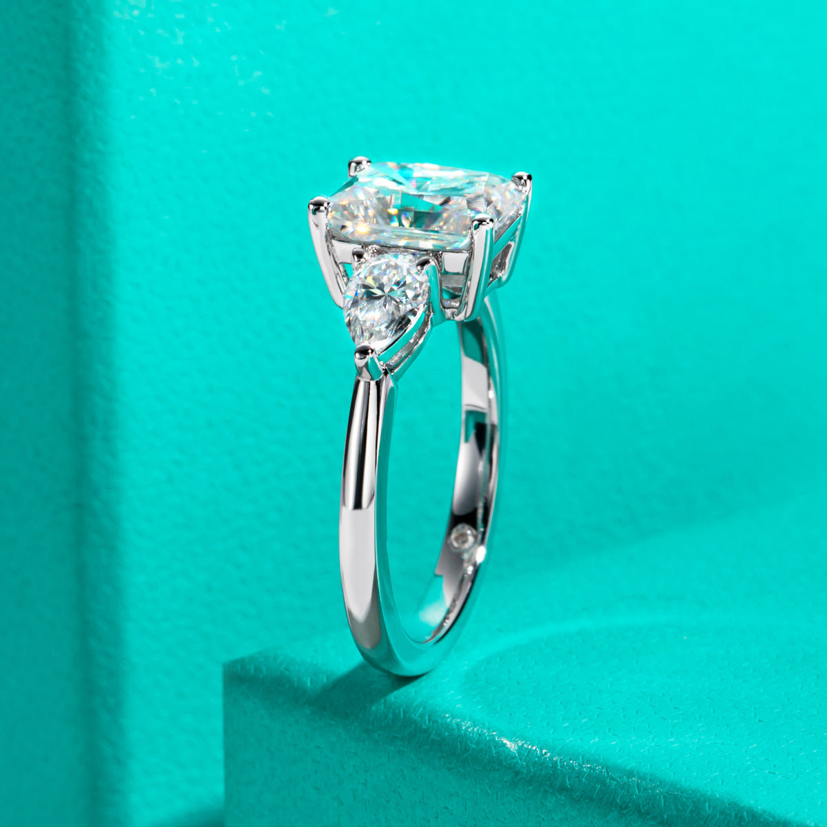 S925 Silver Radiant Cut Vintage Moissanite Wedding Ring