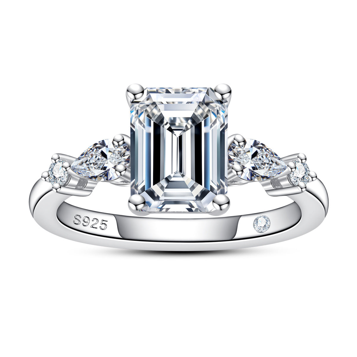 S925 Silver 7×9mm Emerald Cut Moissanite Ring