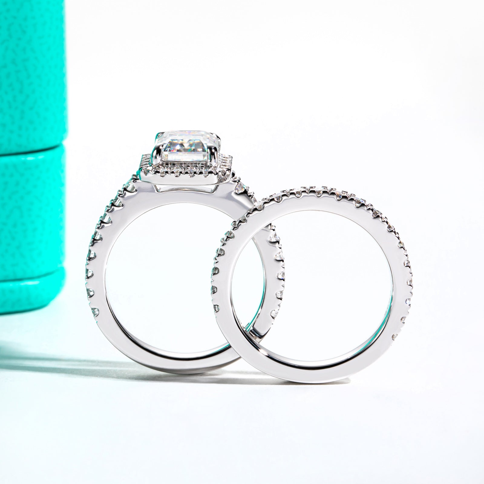 AnuClub Radiant Cut Moissanite Wedding Rings Sets 4.266cttw(3CT Center Stone) Bridal Set D Color VVS1 925 Sterling Silver Engagement Promise Anniversary Ring for Women With Certificate