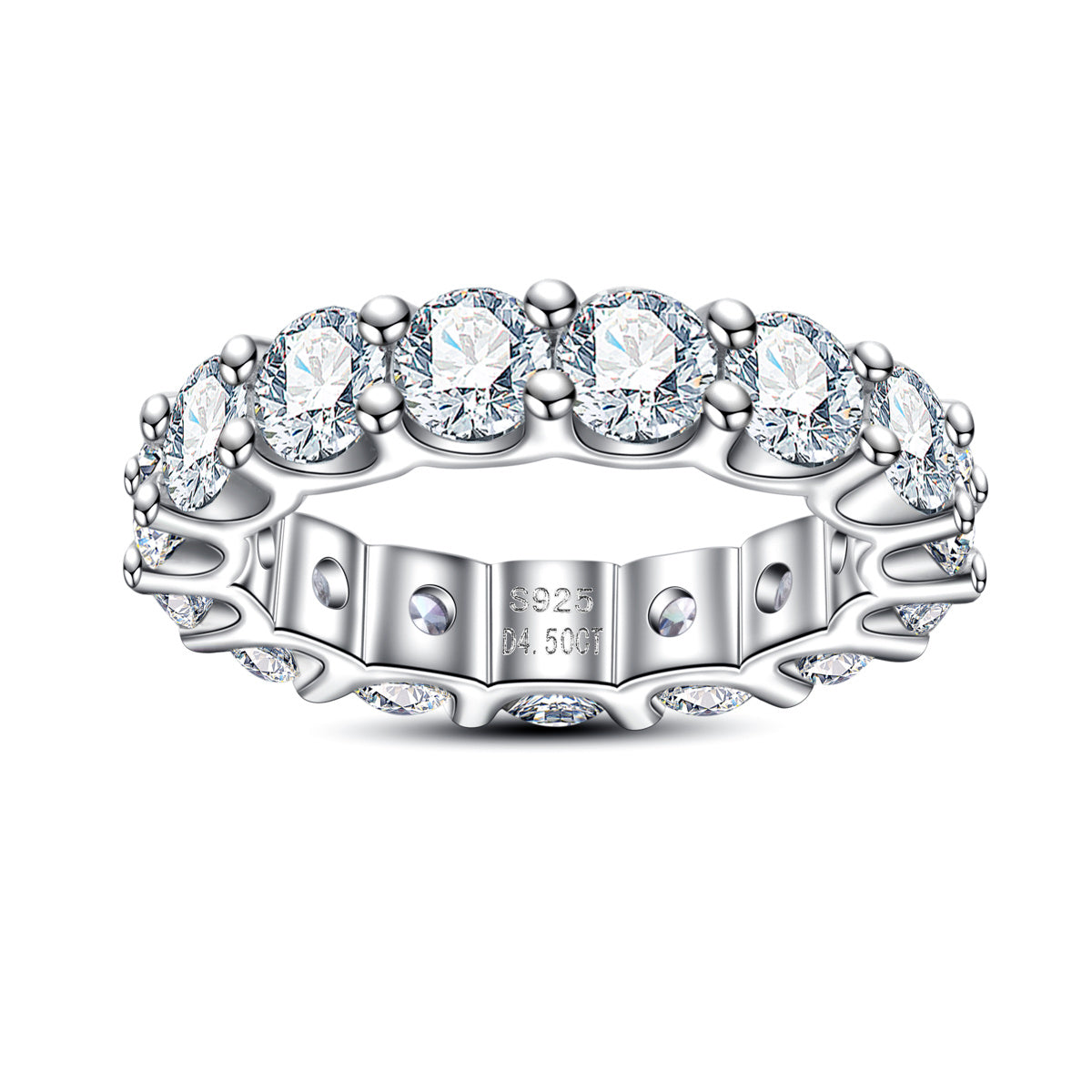 4.5mm Full Band Moissanite Ring, S925 Sterling Silver