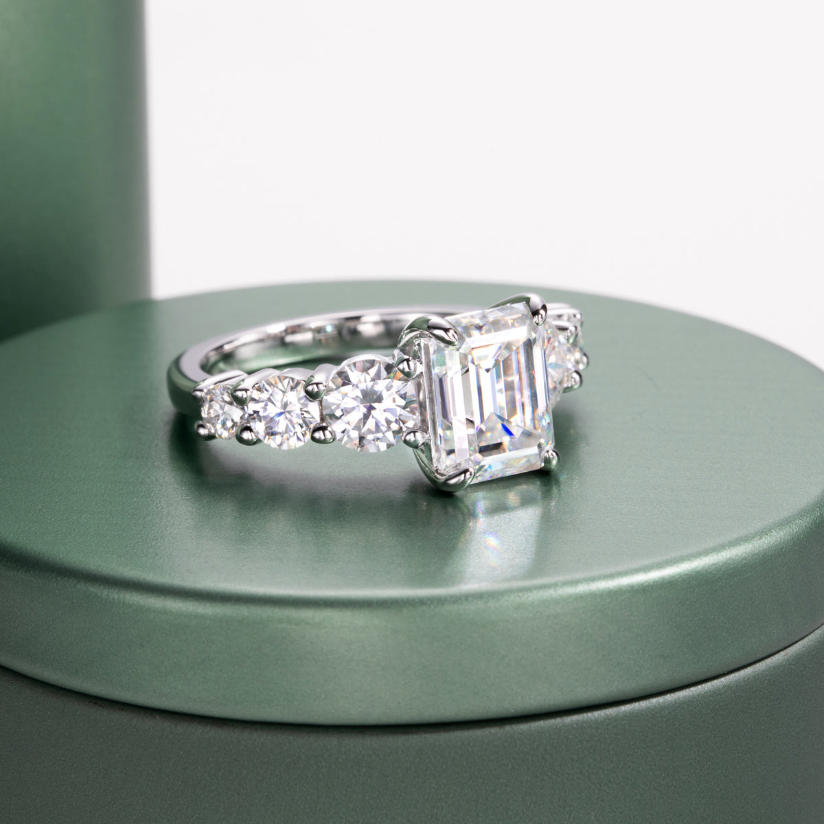 S925 Silver Moissanite Emerald Wedding Ring