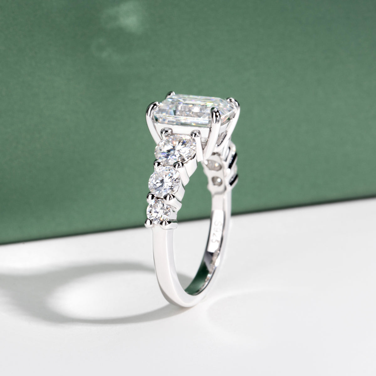 S925 Silver Moissanite Emerald Wedding Ring