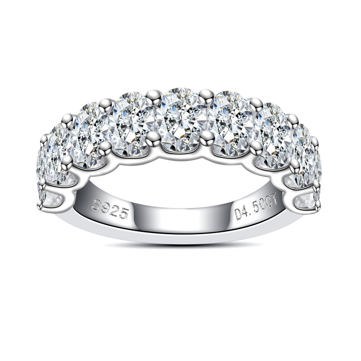 S925 Silver Oval Moissanite Half Eternity Ring