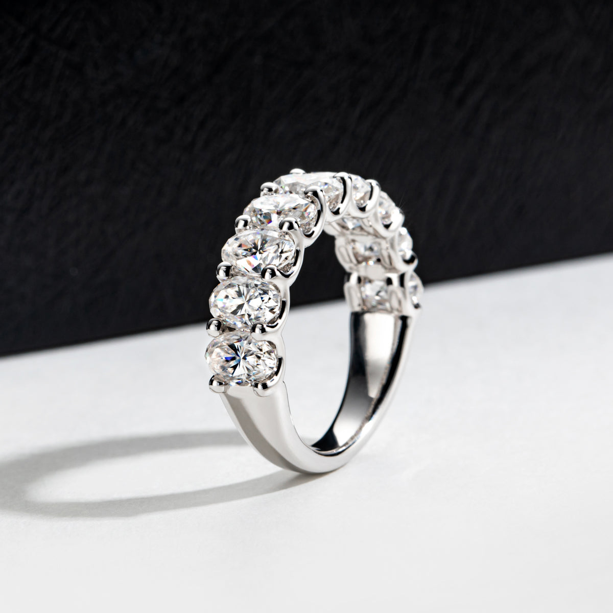 S925 Silver Oval Moissanite Half Eternity Ring