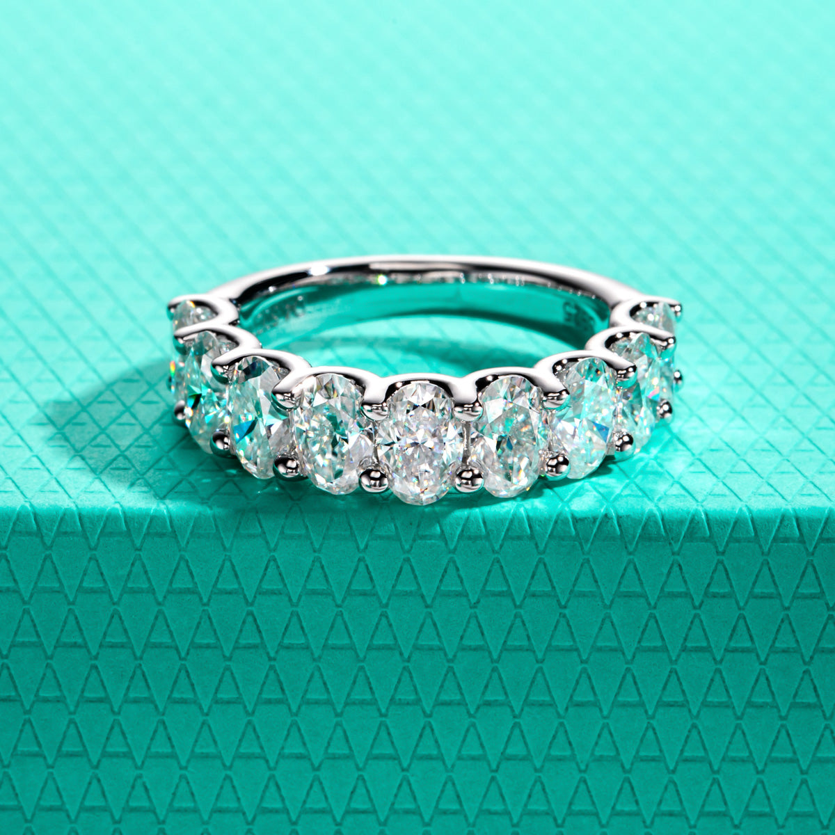 S925 Silver Oval Moissanite Half Eternity Ring