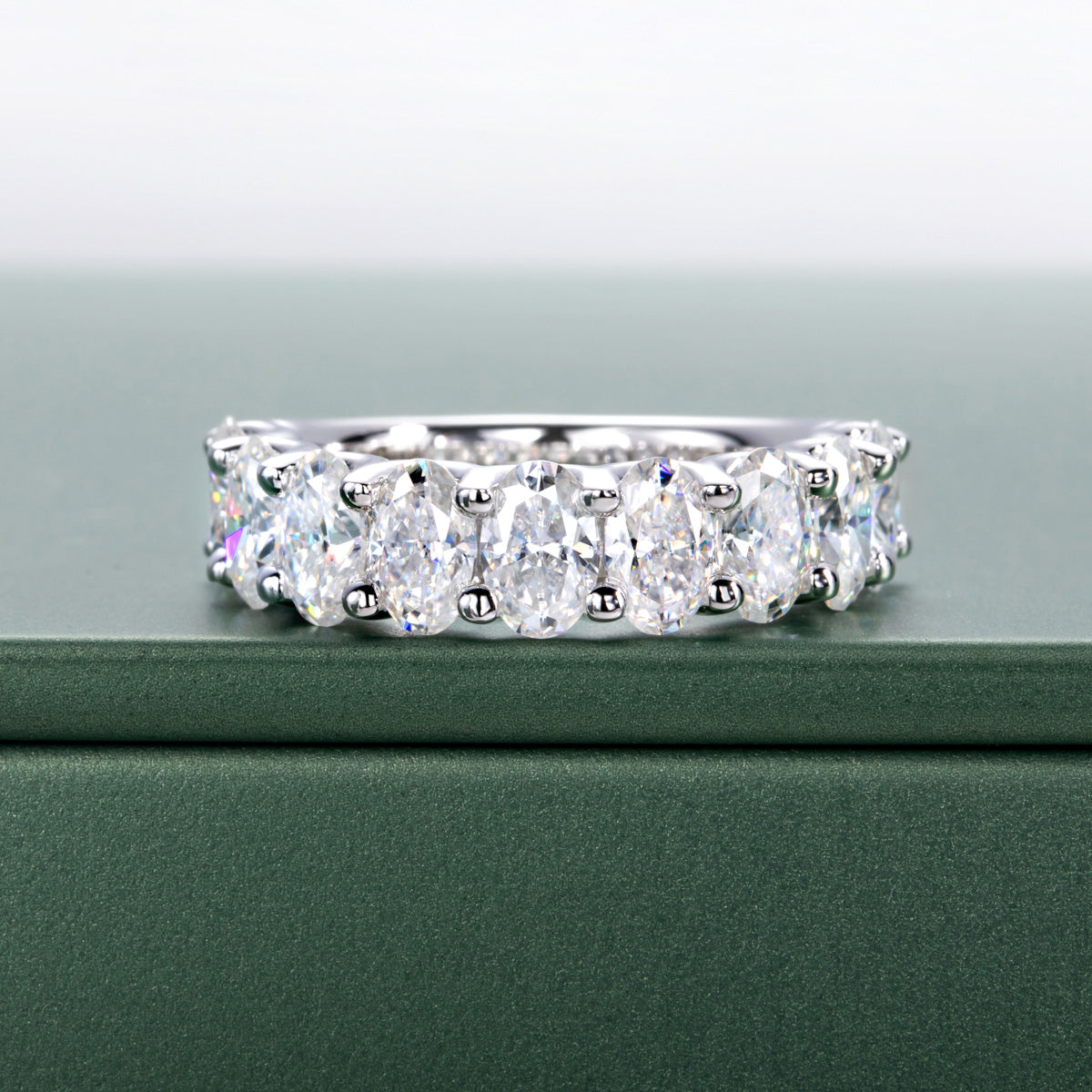 S925 Silver Oval Moissanite Half Eternity Ring