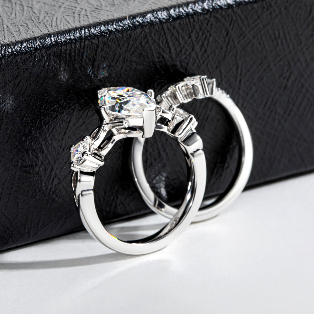 Marquise Moissanite Stacking Rings | S925 Silver Two-piece Ring Set