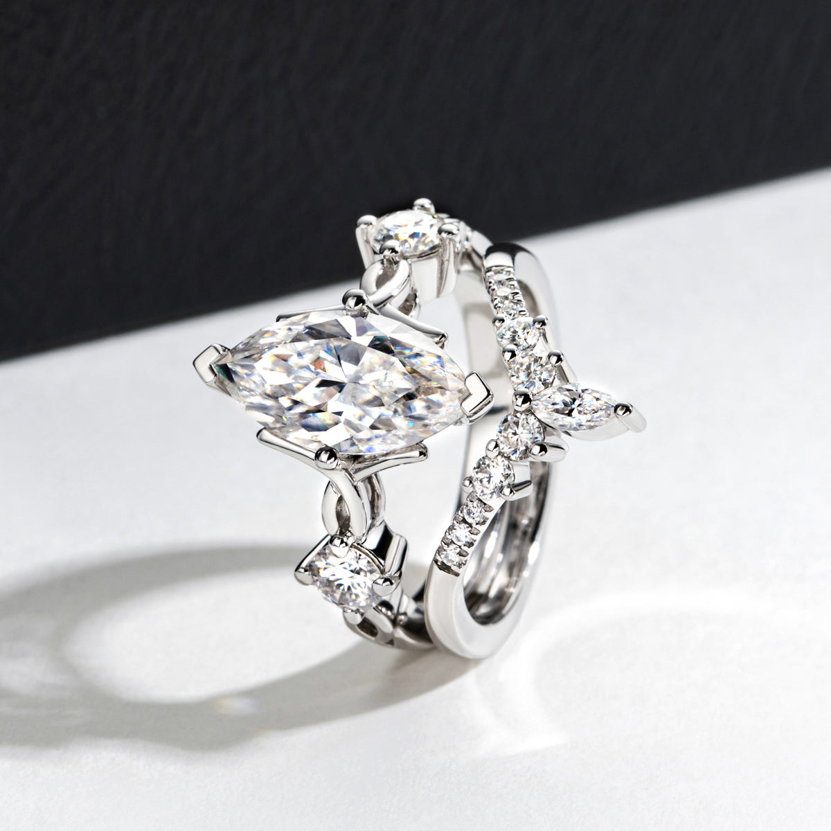 Marquise Moissanite Stacking Rings | S925 Silver Two-piece Ring Set