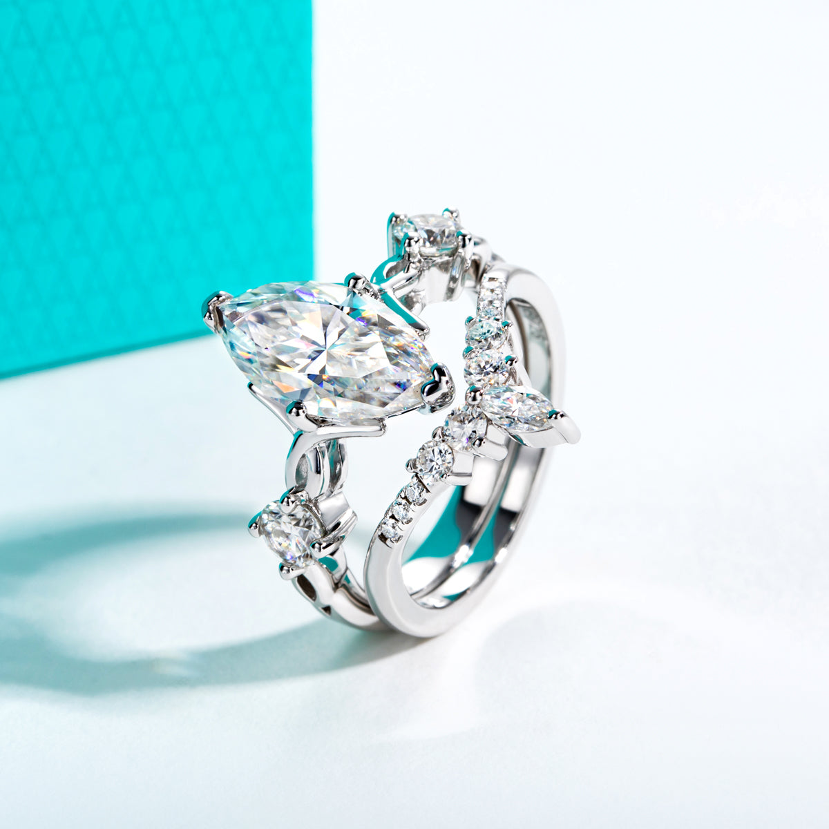 Marquise Moissanite Stacking Rings | S925 Silver Two-piece Ring Set