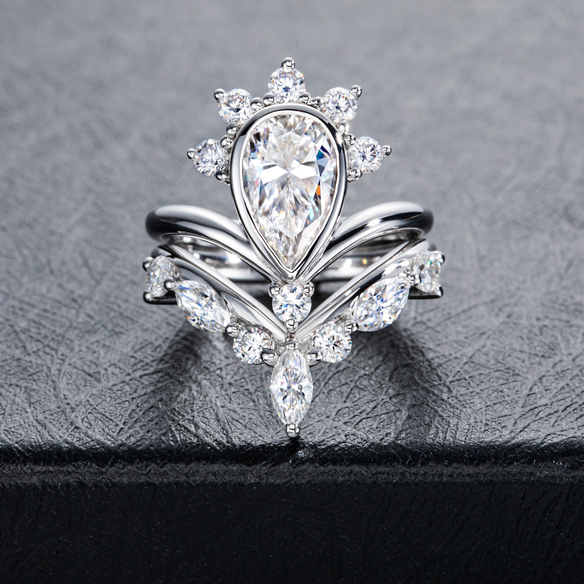 S925 Silver Pear Shaped Moissanite Wedding Ring