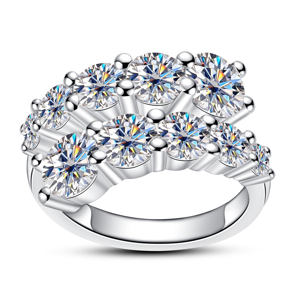 S925 Sterling Silver Double Layer Open Non-adjustable Band Moissanite Ring
