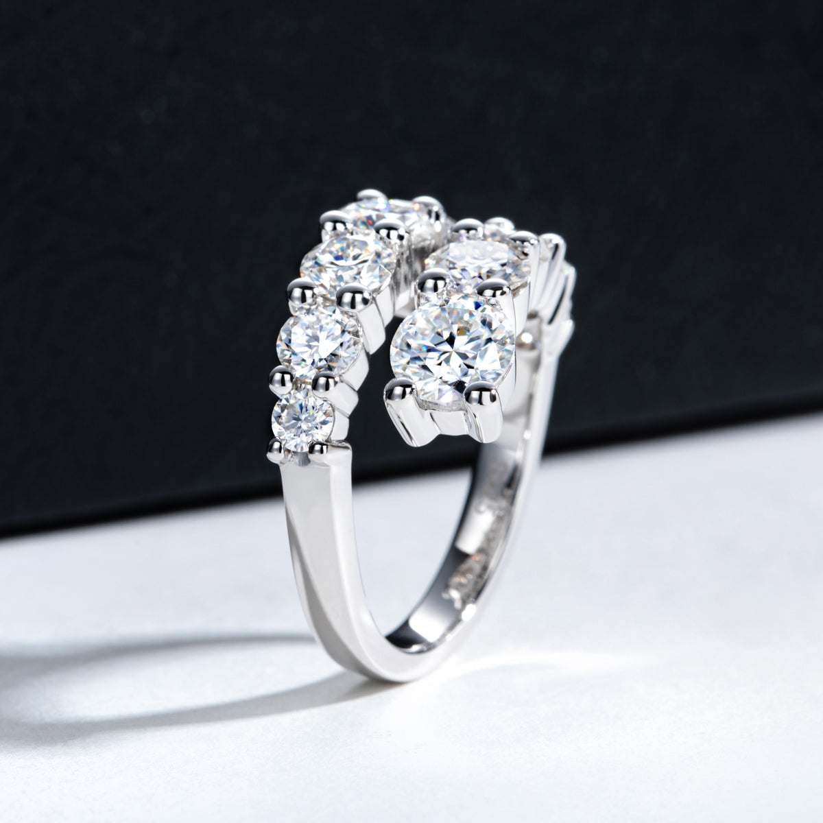S925 Sterling Silver Double Layer Open Non-adjustable Band Moissanite Ring