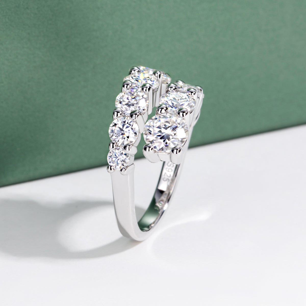 S925 Sterling Silver Double Layer Open Non-adjustable Band Moissanite Ring