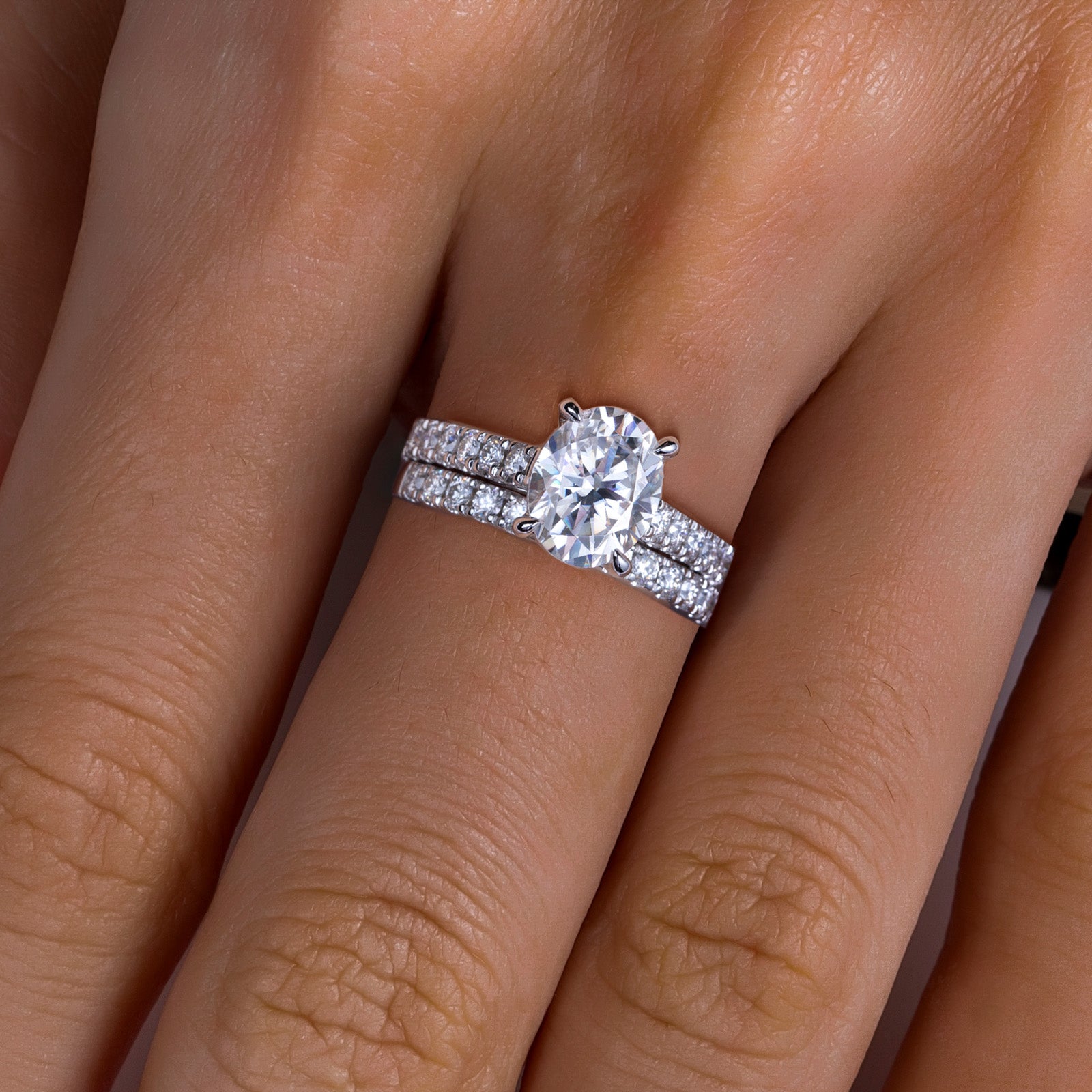 AnuClub Oval Cut Moissanite Wedding Rings Sets 4.042cttw(3CT Center Stone) Bridal Set D Color VVS1 925 Sterling Silver Engagement Promise Anniversary Ring for Women With Certificate