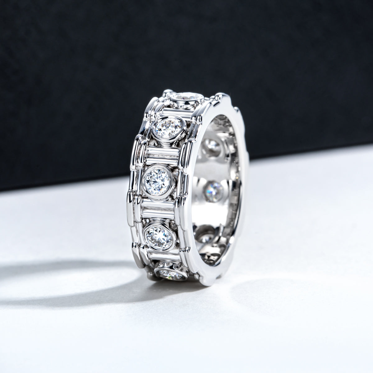 S925 Sterling Silver Roman Column Moissanite Band Ring
