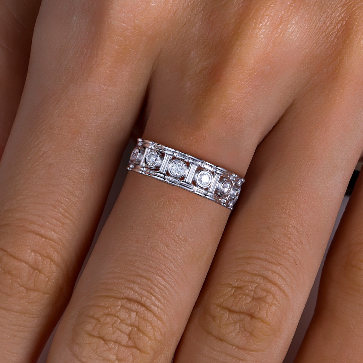 Roman Pillar Moissanite Ring | Solid S925 Silver Band