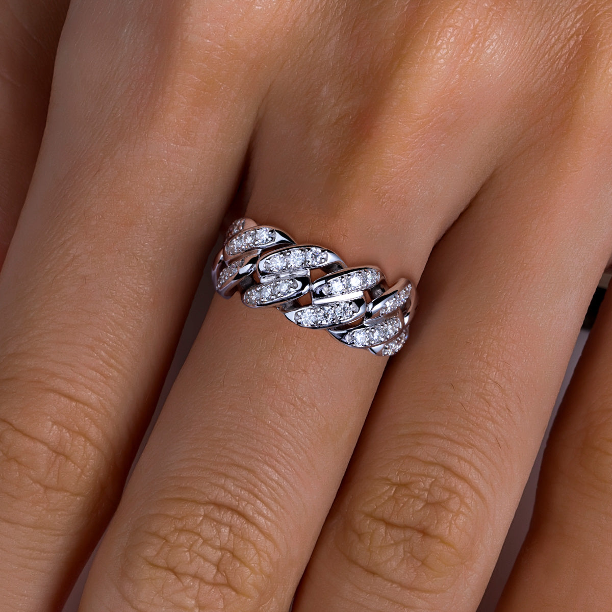 S925 Sterling‑Silver Full‑Band Denim‑Style Moissanite Ring (1.8ct)