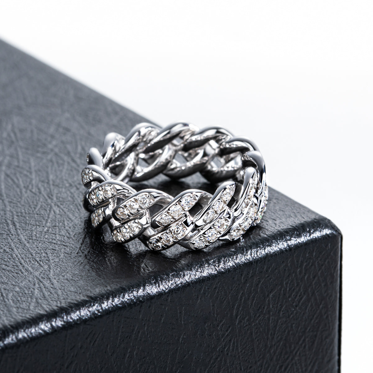 S925 Sterling‑Silver Full‑Band Denim‑Style Moissanite Ring (1.17ct)