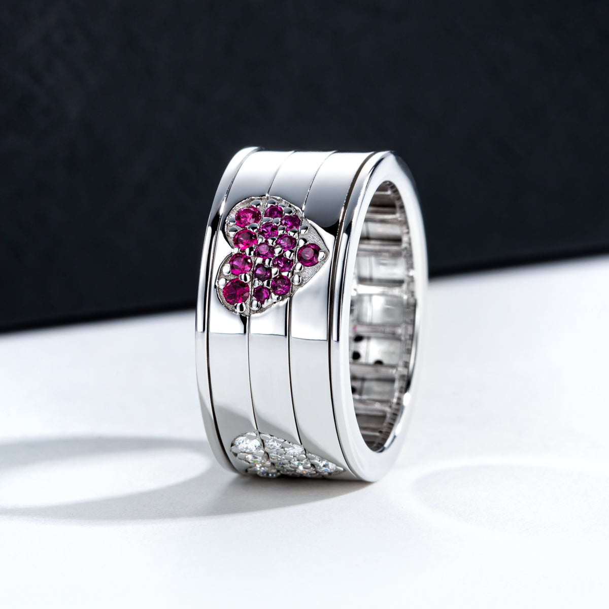 S925 Sterling Silver Heart Spinnable Rotating Ring