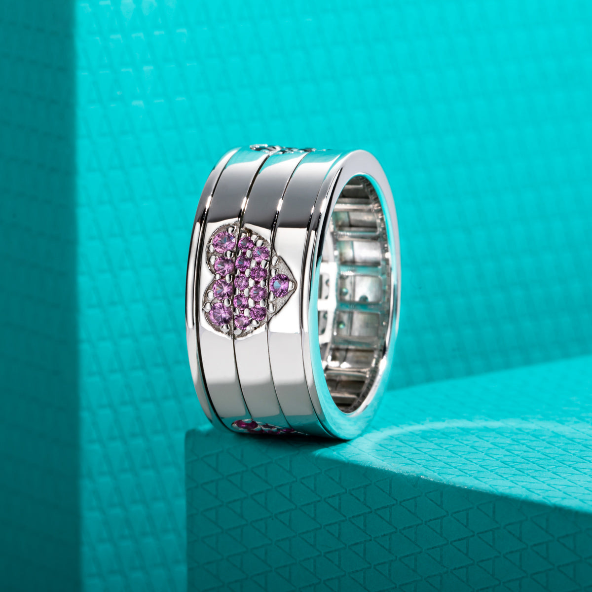 S925 Sterling Silver Heart Spinnable Rotating Ring