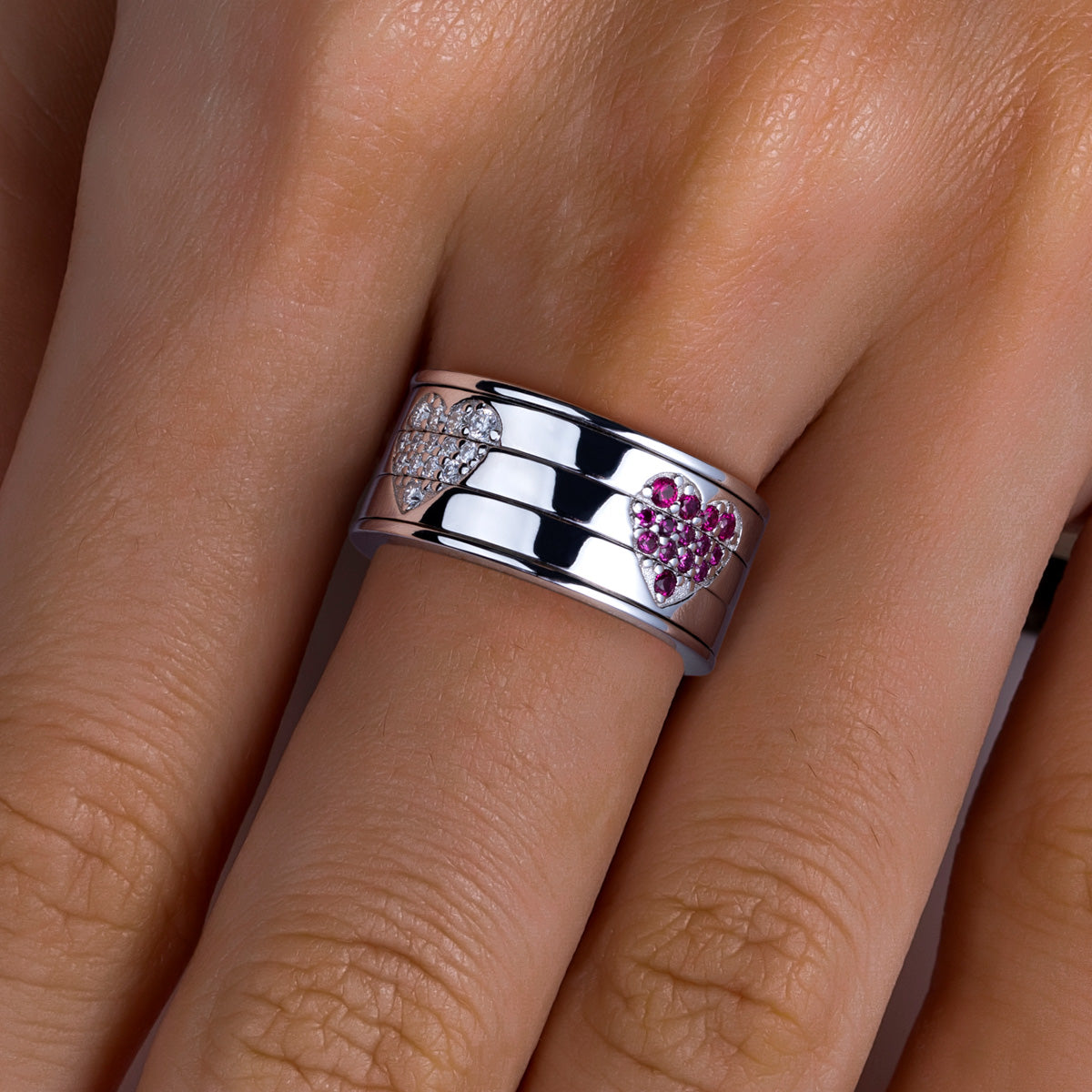 S925 Sterling Silver Heart Spinnable Rotating Ring