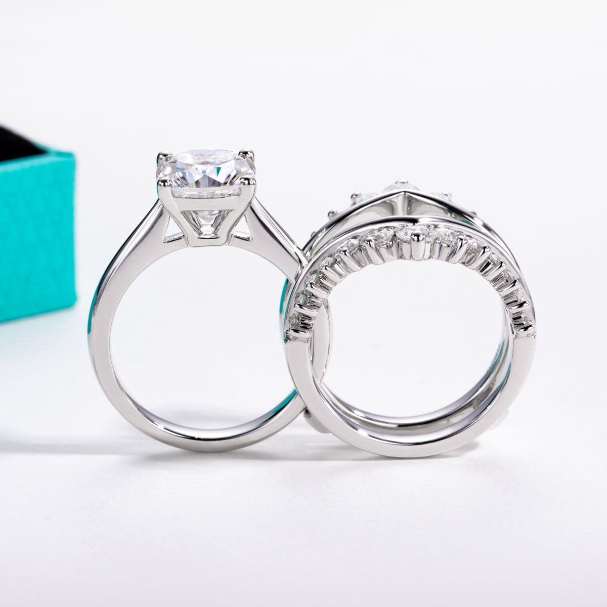 S925‑Silver Moissanite Chunky Square Stackable Rings