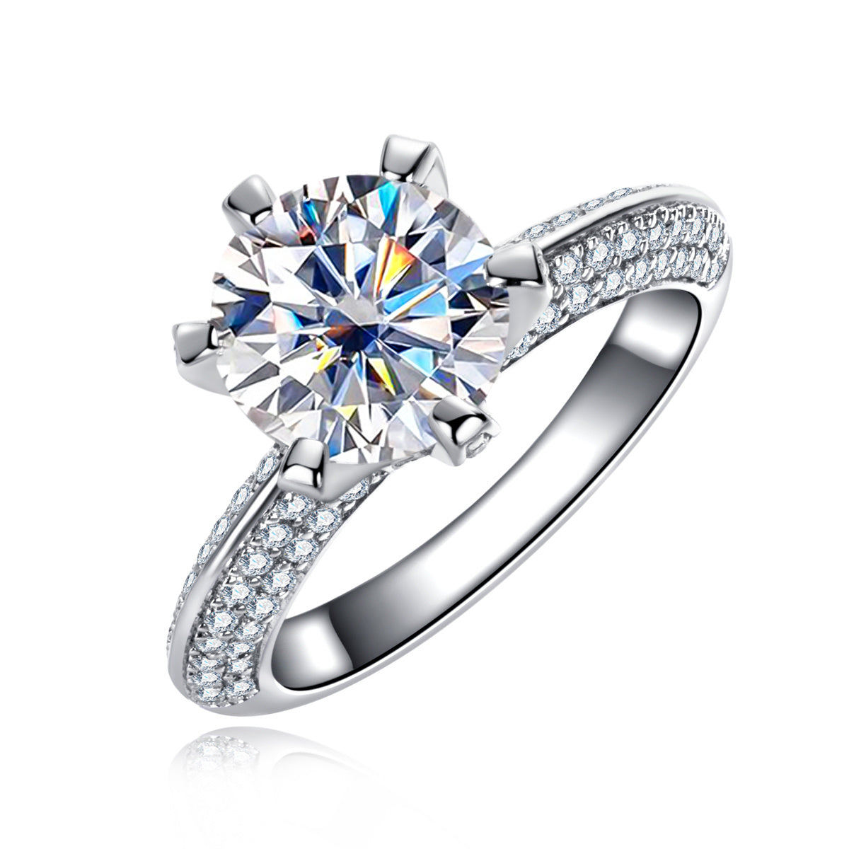S925 Sterling‑Silver 9.0mm Pave‑Set Moissanite Ring