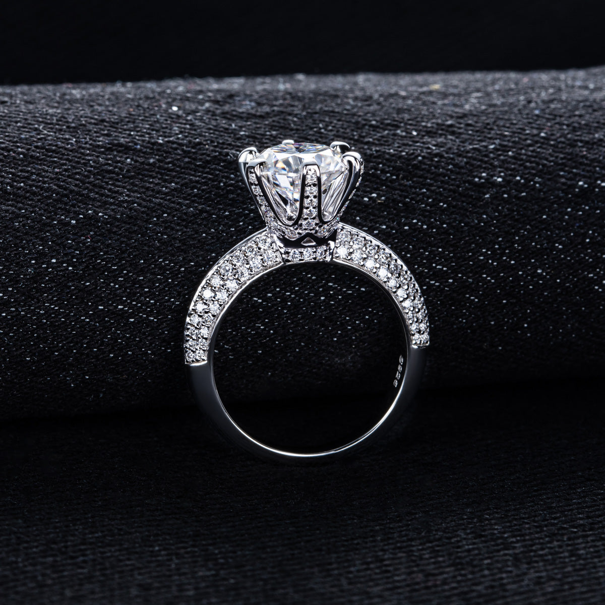S925 Sterling‑Silver 9.0mm Pave‑Set Moissanite Ring