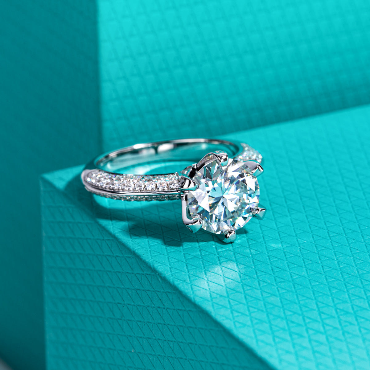 S925 Sterling‑Silver 9.0mm Pave‑Set Moissanite Ring