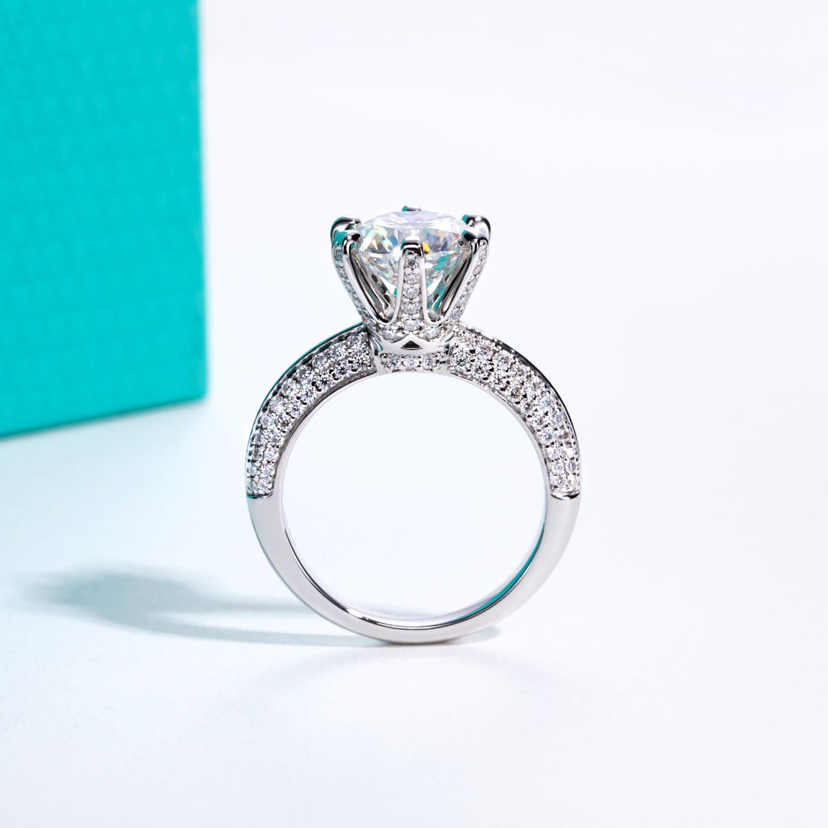 S925 Sterling‑Silver 9.0mm Pave‑Set Moissanite Ring