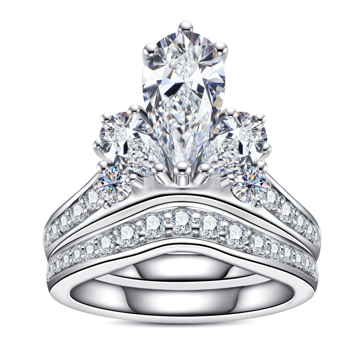 Teardrop‑Shaped Moissanite Crown Stackable Ring Set