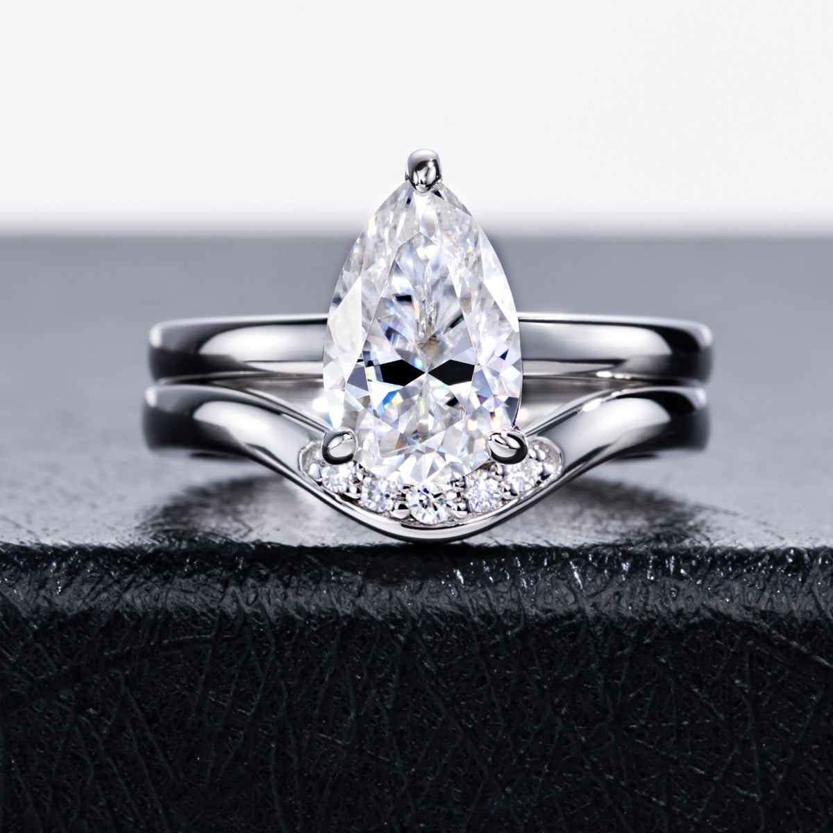 S925 Sterling‑Silver Pear‑Shaped Moissanite Stackable Ring Set