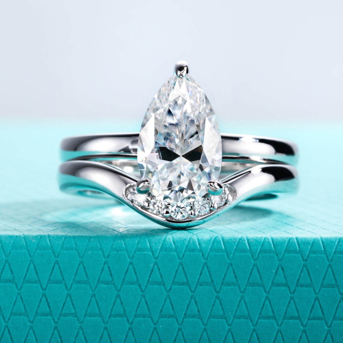 S925 Sterling‑Silver Pear‑Shaped Moissanite Stackable Ring Set