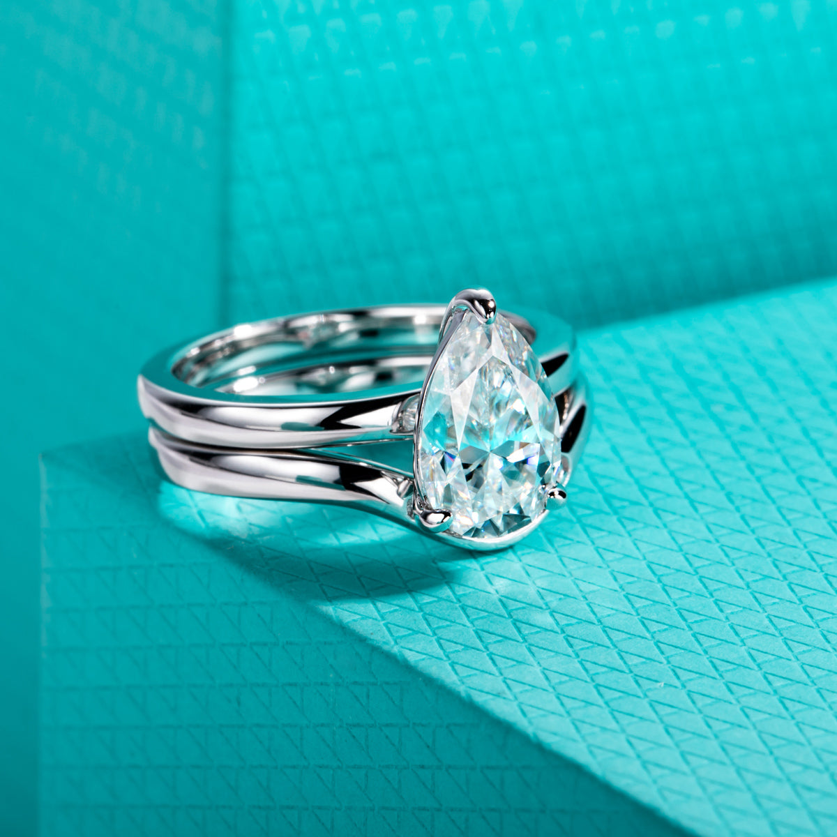 S925 Sterling‑Silver Pear‑Shaped Moissanite Stackable Ring Set