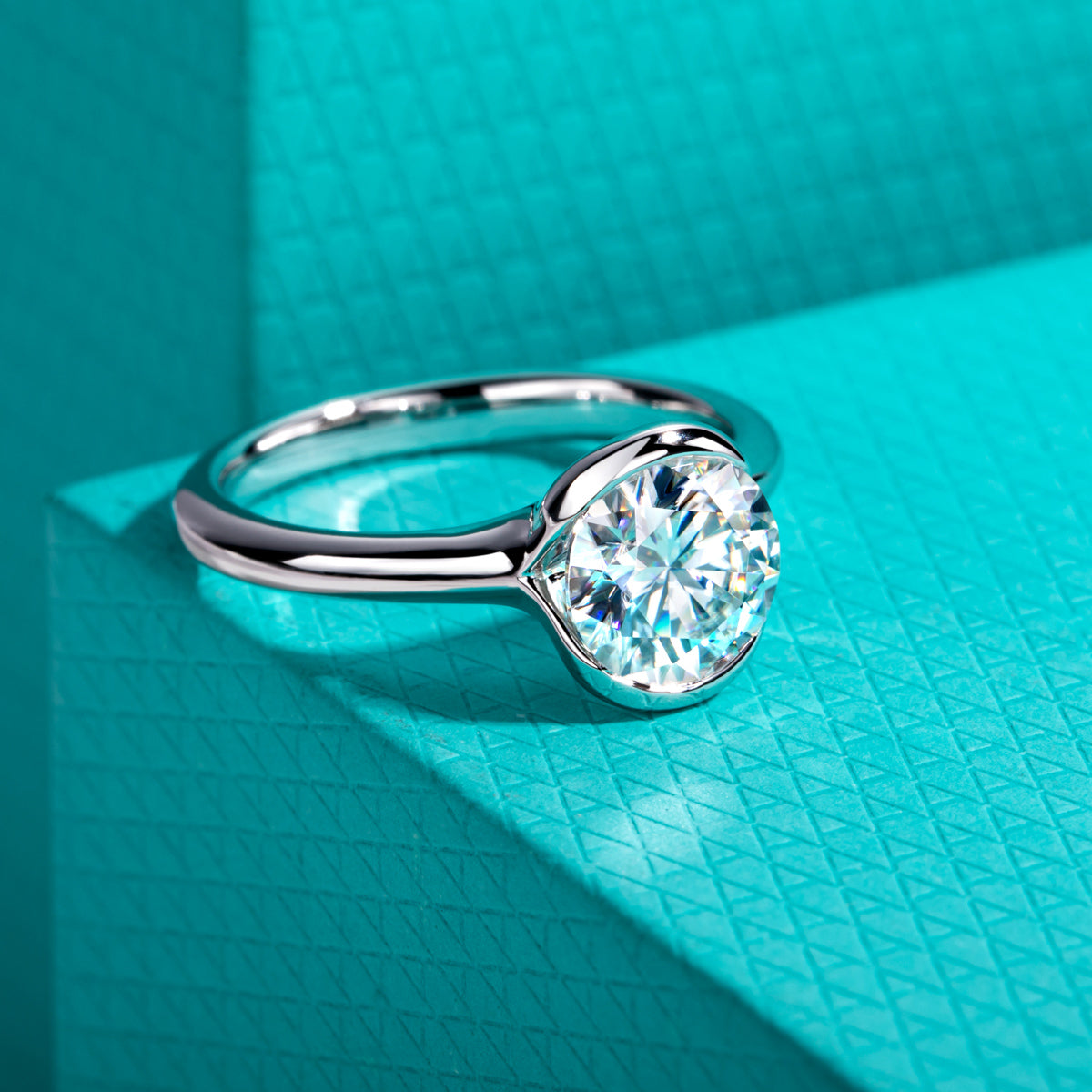 S925 Sterling‑Silver Round‑Cut 2.0CT Single‑Stone Moissanite Ring
