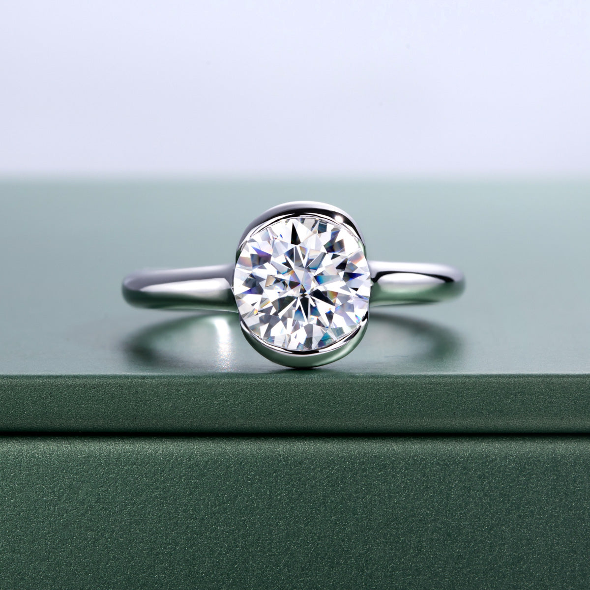 S925 Sterling‑Silver Round‑Cut 2.0CT Single‑Stone Moissanite Ring