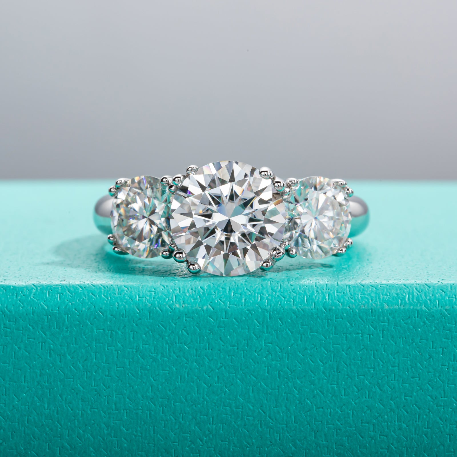 Round Cut 3 Stone Moissanite Engagement Ring (5 cttw)