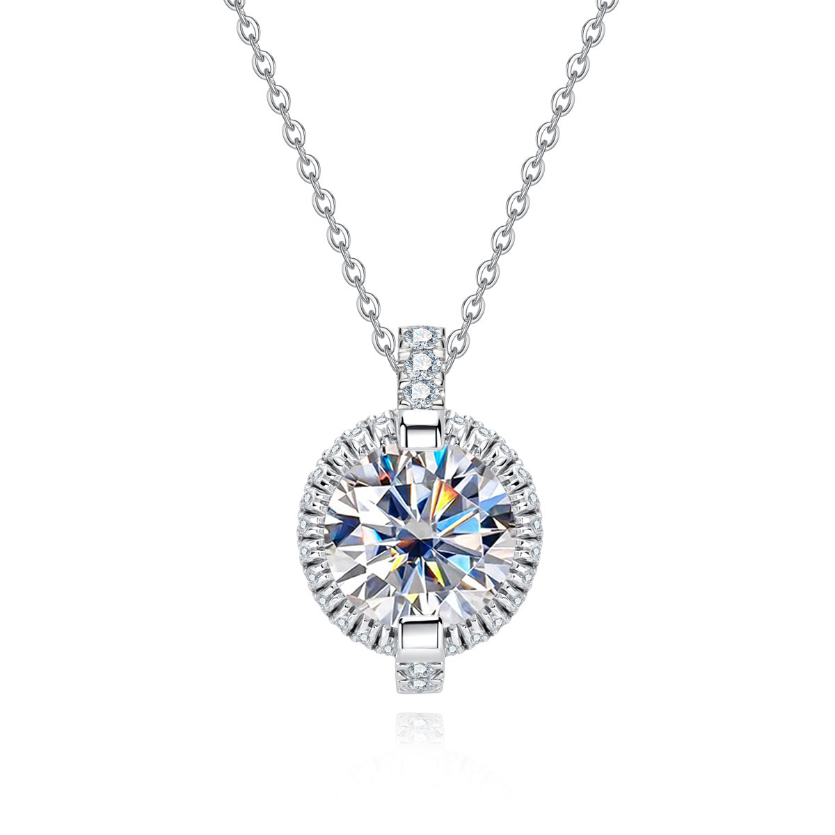 S925‑Silver Round Moissanite Pendant, 3.0 CT