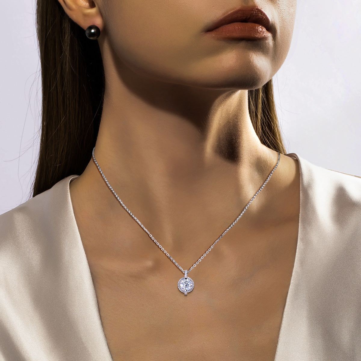 S925‑Silver Round Moissanite Pendant, 3.0 CT