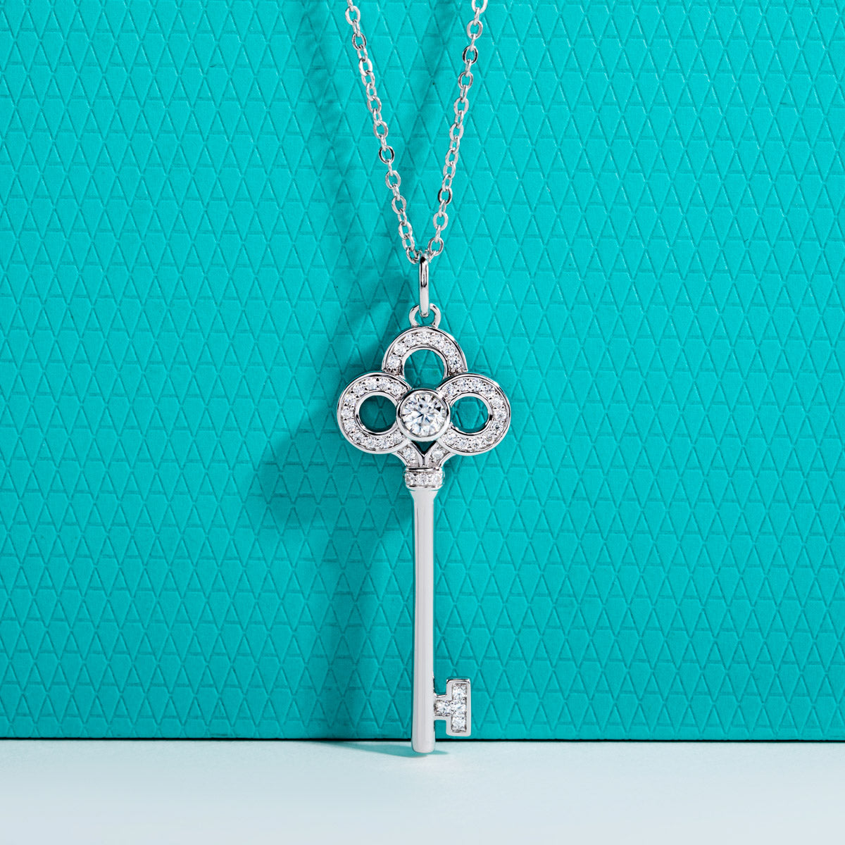 S925 Sterling Silver Full Paved Moissanite Key Pendant