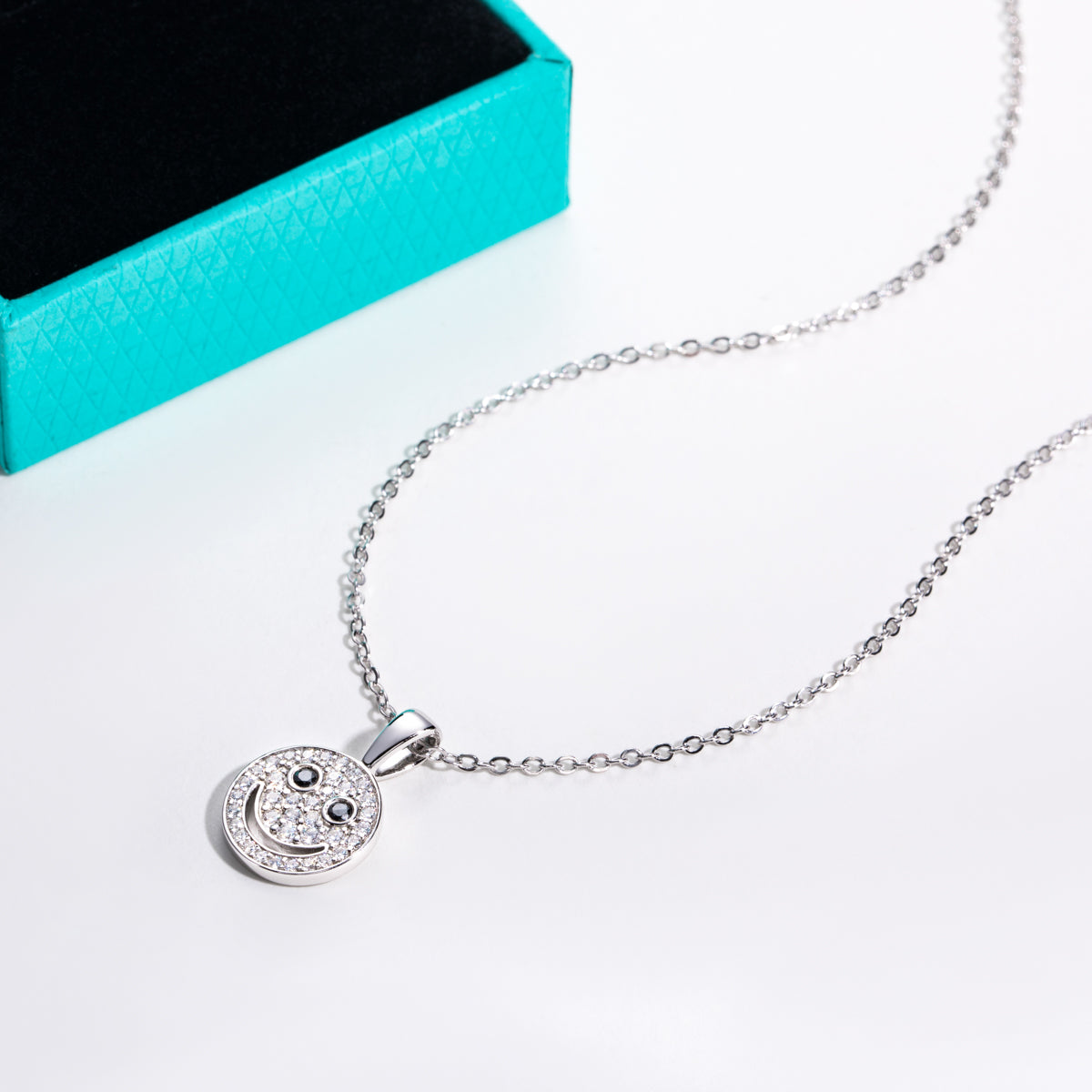 S925 Sterling Silver Full Paved Moissanite Smiley Face Pendant