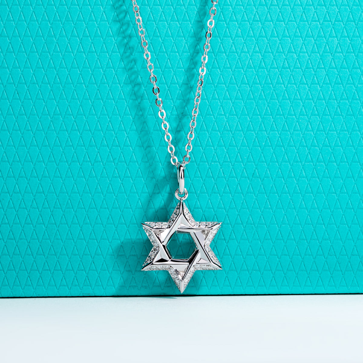 S925 Sterling Silver Full Paved Moissanite Hexagram Pendant