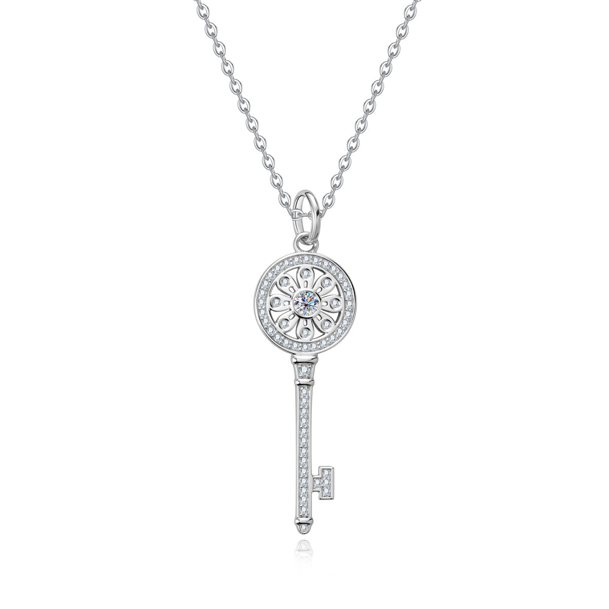 S925 Sterling Silver Full Paved Moissanite Sunflower Key Pendant